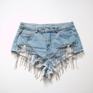 Crystal Fringed Denim Shorts